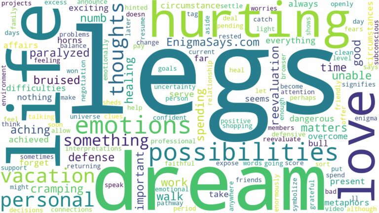 dreams about legs hurting and related dreams with their meanings in a word cloud