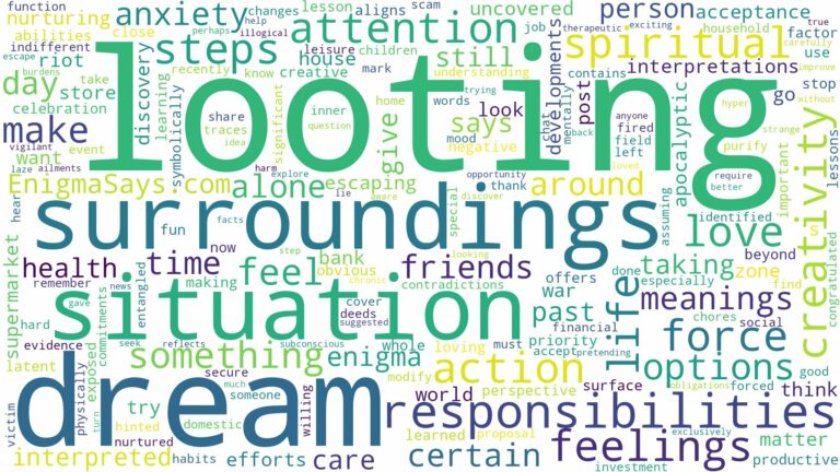 dream of looting and related dreams with their meanings in a word cloud