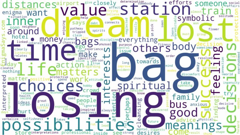 dream about lost bag and related dreams with their meanings in a word cloud
