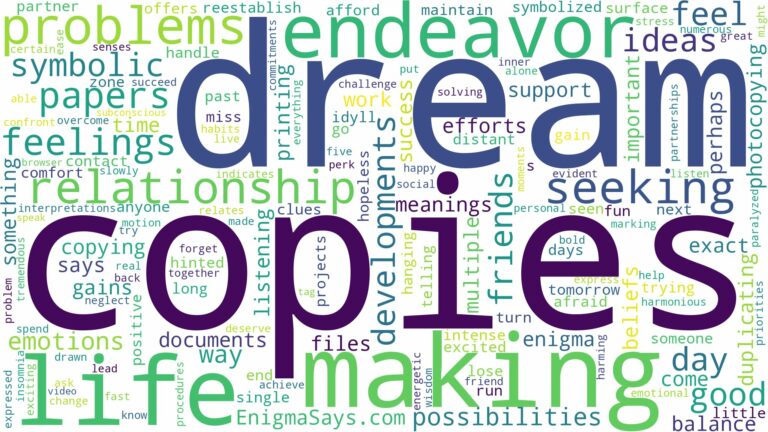 dream of making copies and related dreams with their meanings in a word cloud