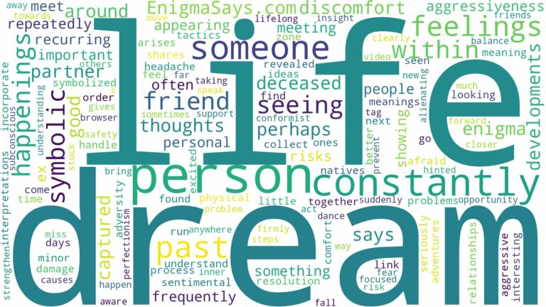 dream about a person constantly and related dreams with their meanings in a word cloud