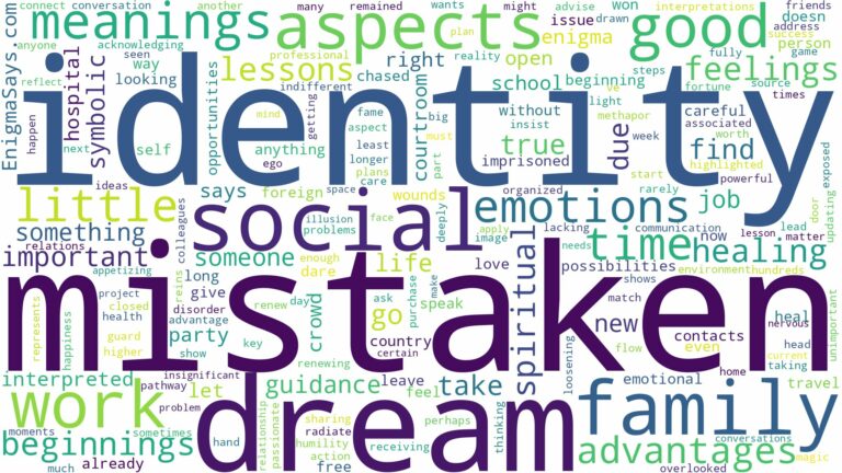 dream about mistaken identity and related dreams with their meanings in a word cloud
