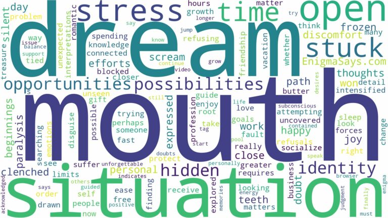 dream about mouth stuck open and related dreams with their meanings in a word cloud