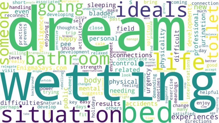 dreaming of going to the toilet and wetting the bed and related dreams with their meanings in a word cloud