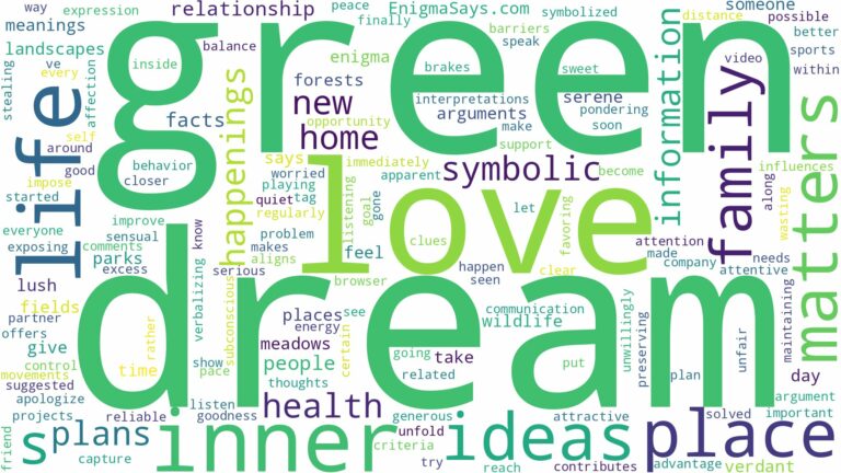 dream about green place and related dreams with their meanings in a word cloud