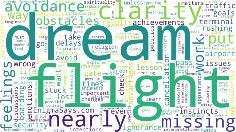 dreaming about nearly missing a flight and related dreams with their meanings in a word cloud