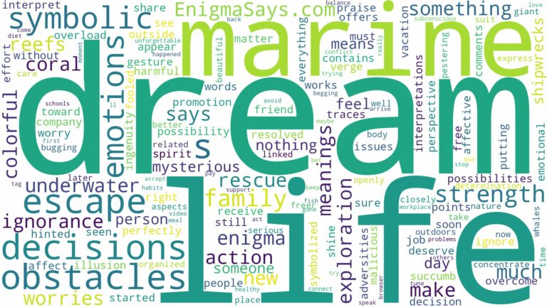dream about marine life and related dreams with their meanings in a word cloud