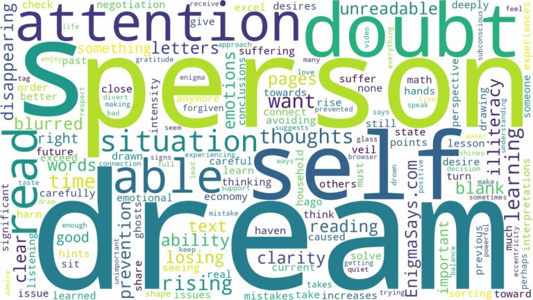 dreaming of not being able to read and related dreams with their meanings in a word cloud