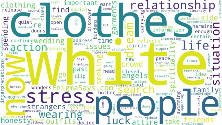 dreaming about people wearing white clothes and related dreams with their meanings in a word cloud