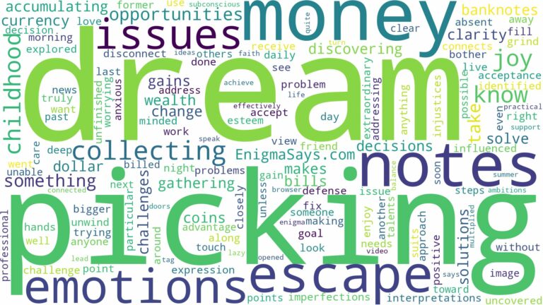 dreaming of picking money notes and related dreams with their meanings in a word cloud