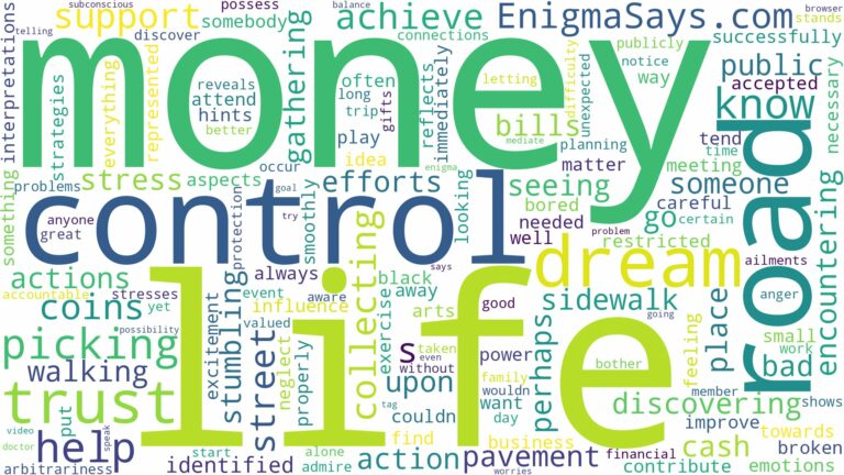 dreaming of picking money on the road and related dreams with their meanings in a word cloud