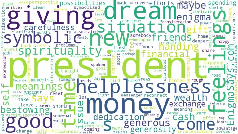 dreaming about president giving you money and related dreams with their meanings in a word cloud