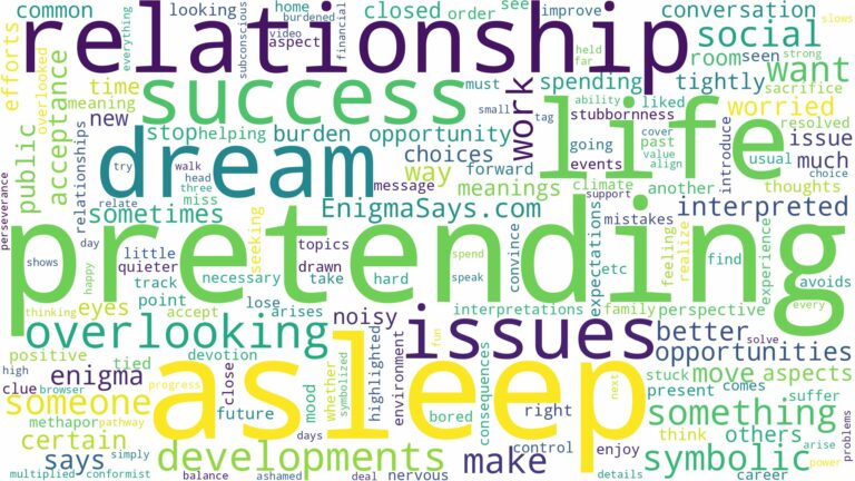 dreaming of pretending to be asleep and related dreams with their meanings in a word cloud