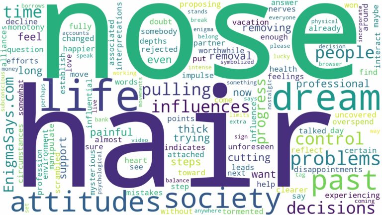 dreaming of pulling hair out of nose and related dreams with their meanings in a word cloud