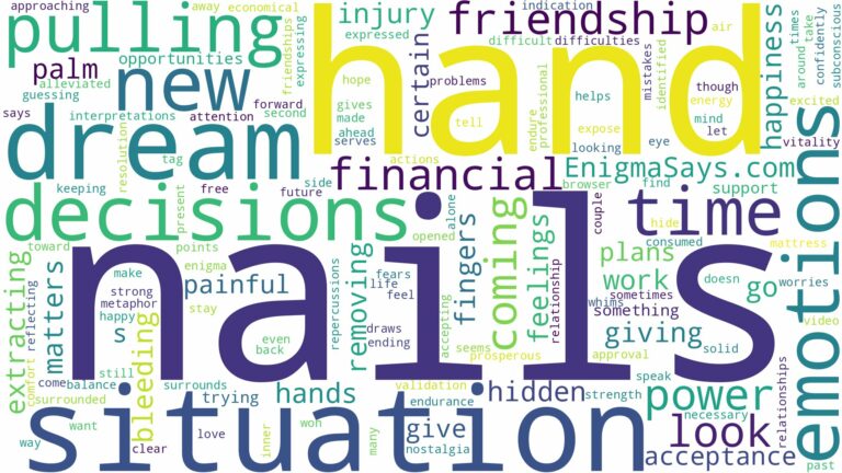 dreaming of pulling nails out of hand and related dreams with their meanings in a word cloud