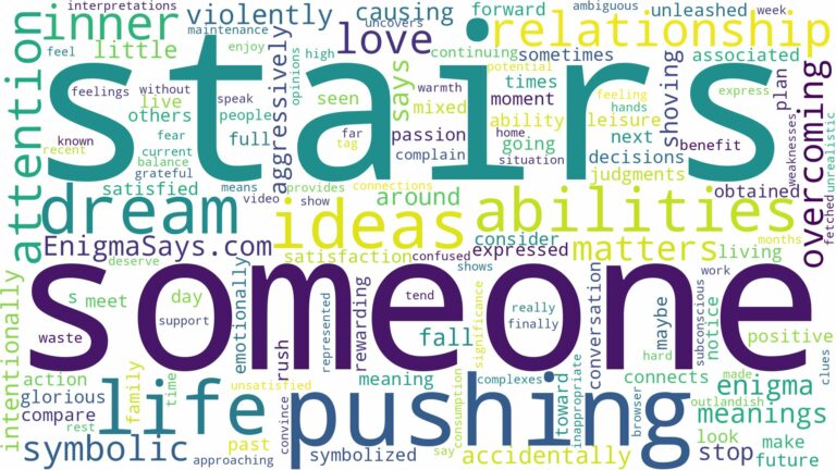 dreaming of pushing someone down the stairs and related dreams with their meanings in a word cloud