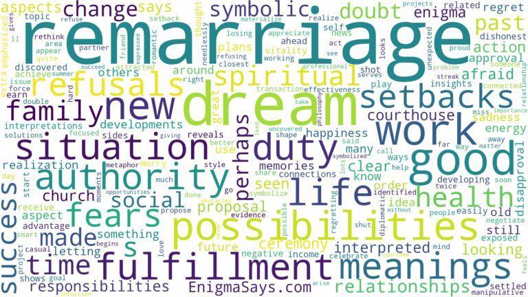 dream about remarriage and related dreams with their meanings in a word cloud