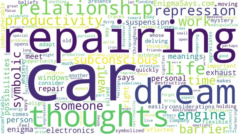 dream of repairing a car and related dreams with their meanings in a word cloud
