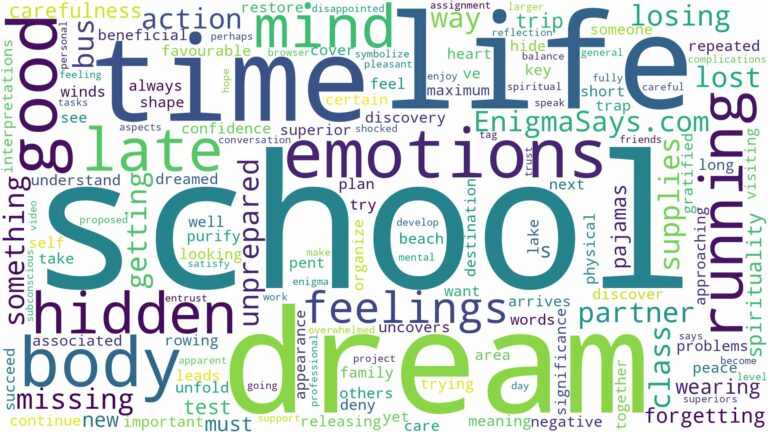 dreaming of running late for school and related dreams with their meanings in a word cloud