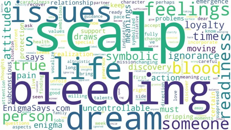dreaming of scalp bleeding and related dreams with their meanings in a word cloud