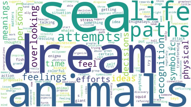 dream about sea animals and related dreams with their meanings in a word cloud