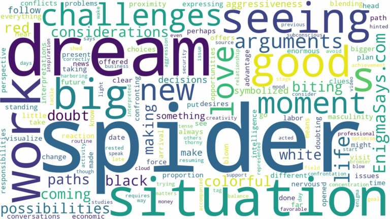 dreaming of seeing a big spider and related dreams with their meanings in a word cloud