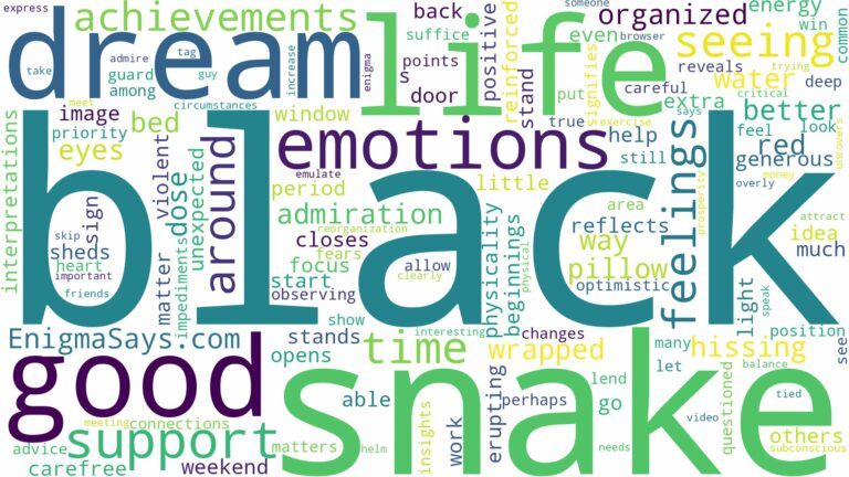 dreaming of seeing black snake and related dreams with their meanings in a word cloud
