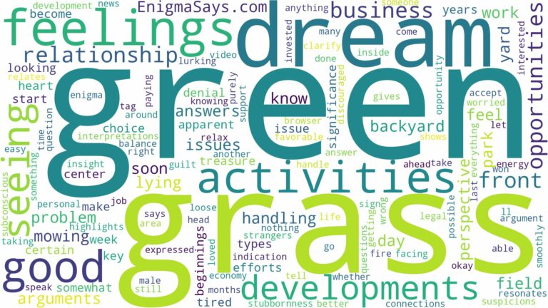 dreaming of seeing green grass and related dreams with their meanings in a word cloud