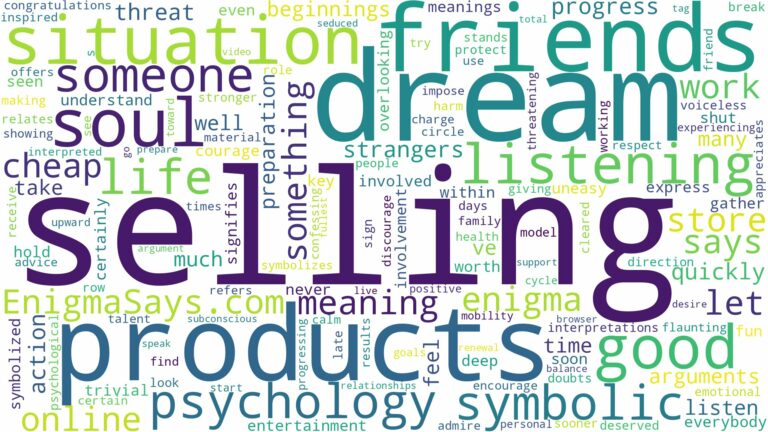 dream of selling products and related dreams with their meanings in a word cloud