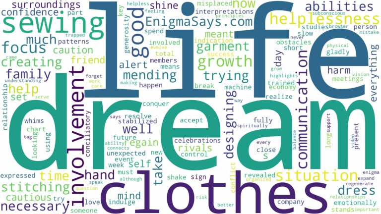 dream of sewing clothes and related dreams with their meanings in a word cloud