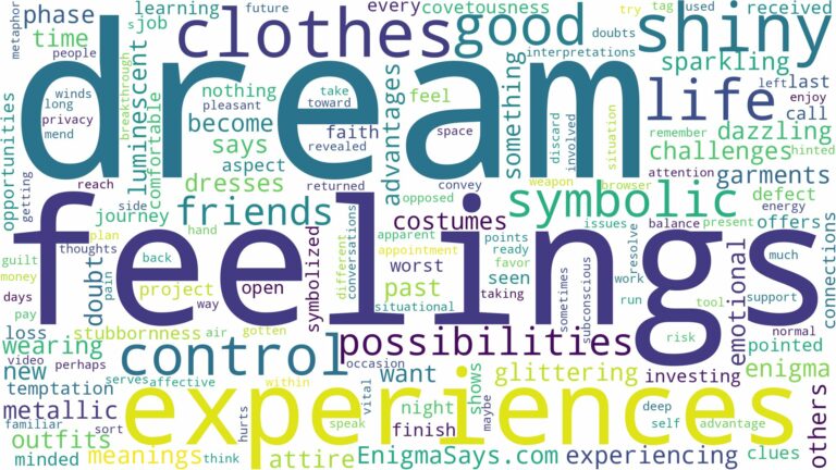 dream about shiny clothes and related dreams with their meanings in a word cloud