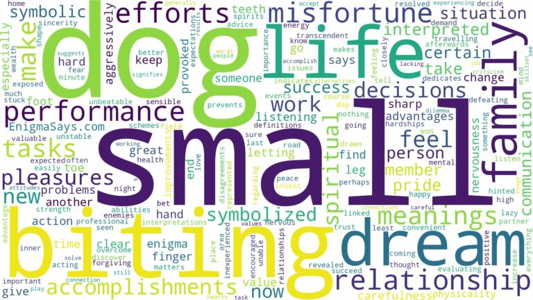 dreaming about small dog biting and related dreams with their meanings in a word cloud