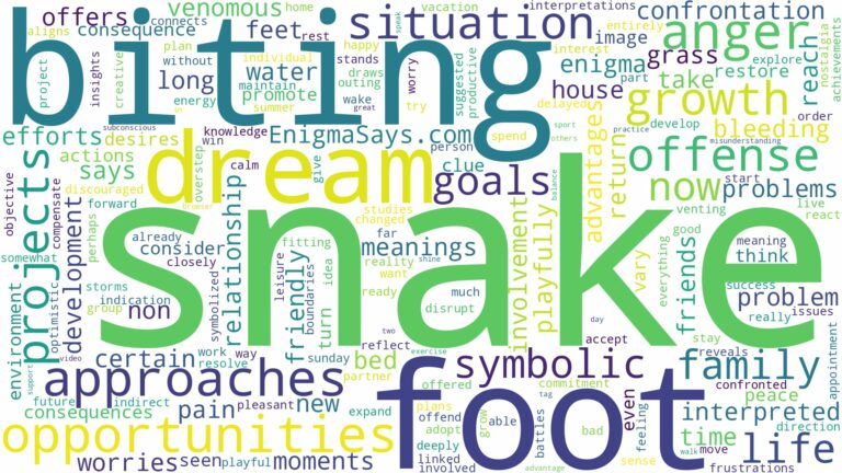 dreaming about snake biting foot and related dreams with their meanings in a word cloud
