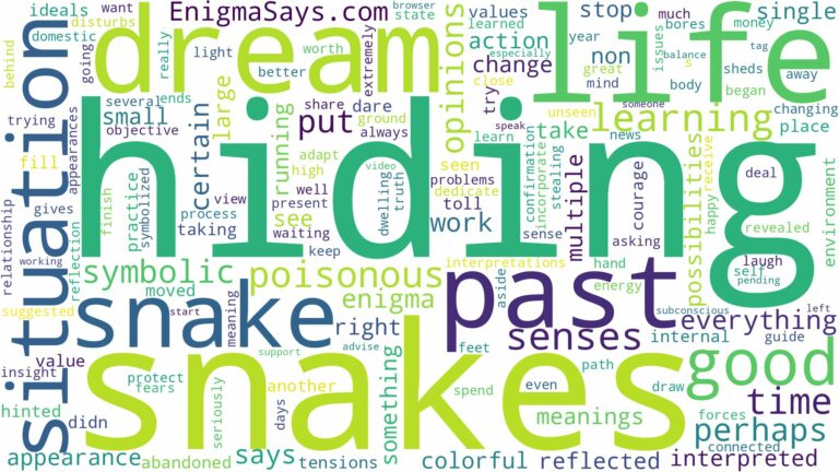 dreaming of snake hiding and related dreams with their meanings in a word cloud