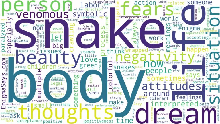 dream about snake on body and related dreams with their meanings in a word cloud