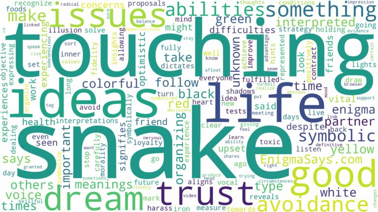dreaming of snake touching you and related dreams with their meanings in a word cloud