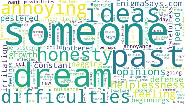 dreaming of someone annoying you and related dreams with their meanings in a word cloud