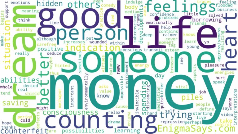 dreaming about someone counting money and related dreams with their meanings in a word cloud