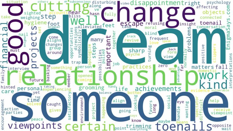 dreaming about someone cutting your toenails and related dreams with their meanings in a word cloud
