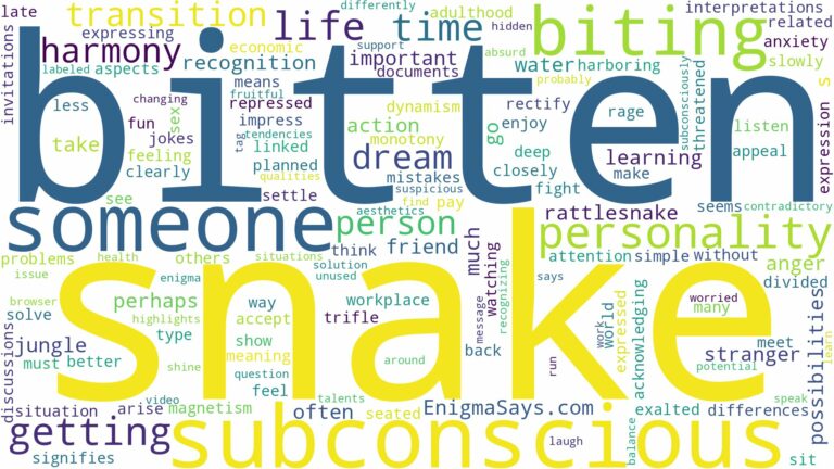 dreaming about someone getting bitten by a snake and related dreams with their meanings in a word cloud