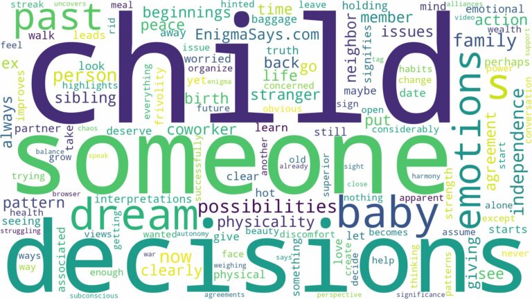 dreaming about someone having a child and related dreams with their meanings in a word cloud