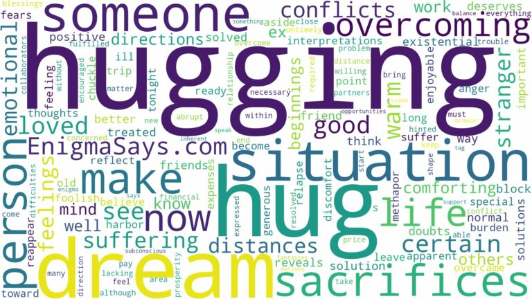 dreaming of someone hugging and related dreams with their meanings in a word cloud