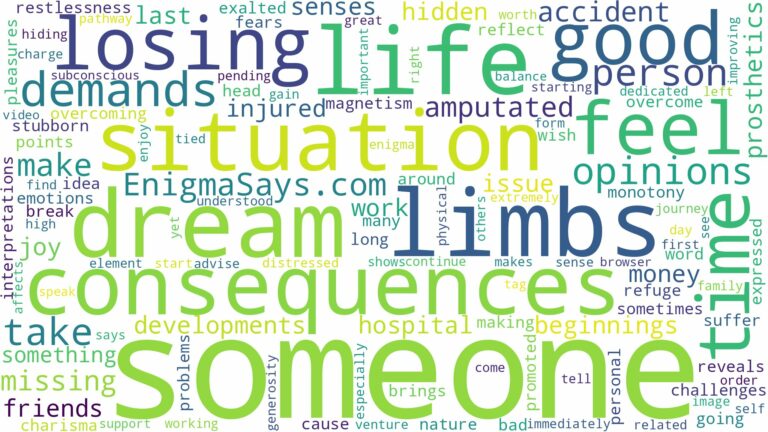 dreaming about someone losing limbs and related dreams with their meanings in a word cloud