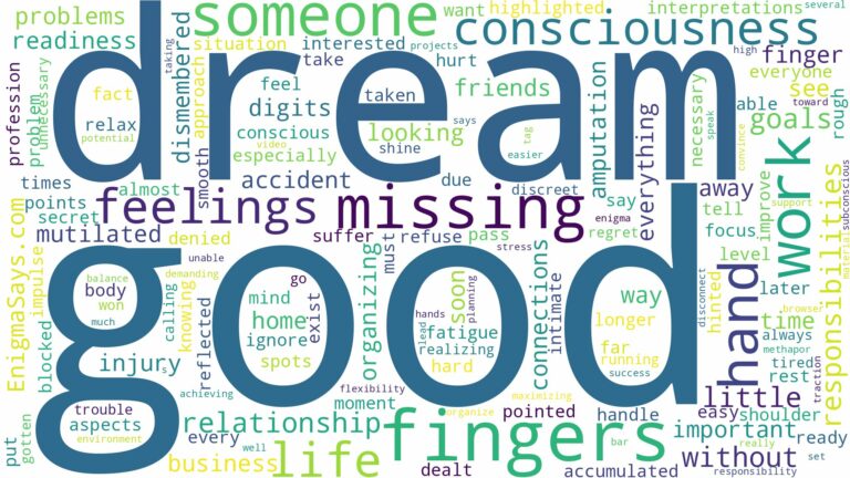 dreaming about someone missing fingers and related dreams with their meanings in a word cloud