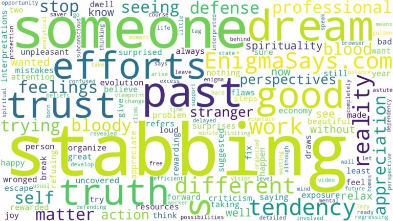dreaming about someone stabbing someone and related dreams with their meanings in a word cloud