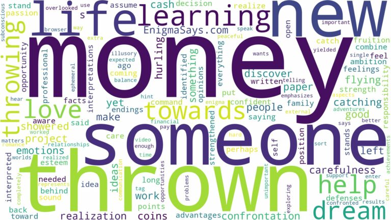 dreaming about someone throwing money at you and related dreams with their meanings in a word cloud