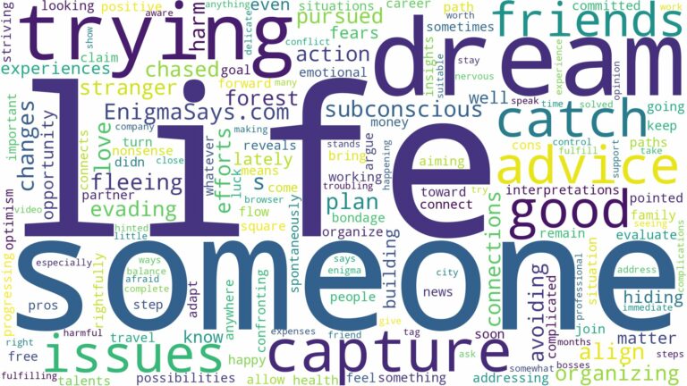 dreaming about someone trying to catch you and related dreams with their meanings in a word cloud