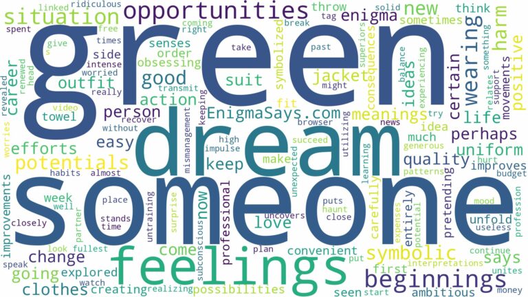 dreaming about someone wearing green and related dreams with their meanings in a word cloud