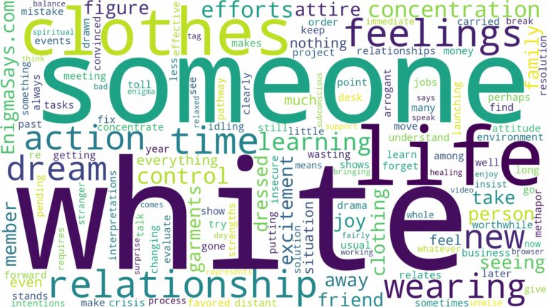 dreaming about someone wearing white clothes and related dreams with their meanings in a word cloud