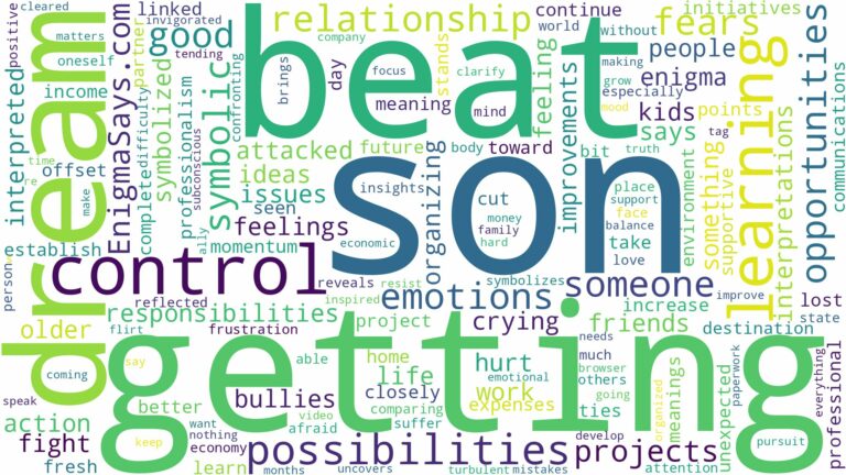 dreaming about son getting beat up and related dreams with their meanings in a word cloud